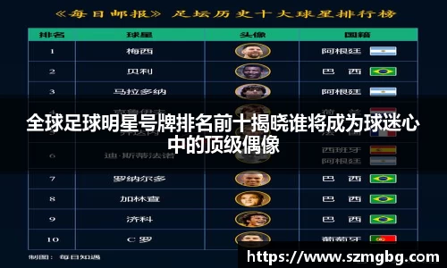 全球足球明星号牌排名前十揭晓谁将成为球迷心中的顶级偶像